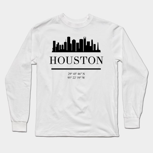 HOUSTON TEXAS BLACK SILHOUETTE SKYLINE ART Long Sleeve T-Shirt by deificusArt